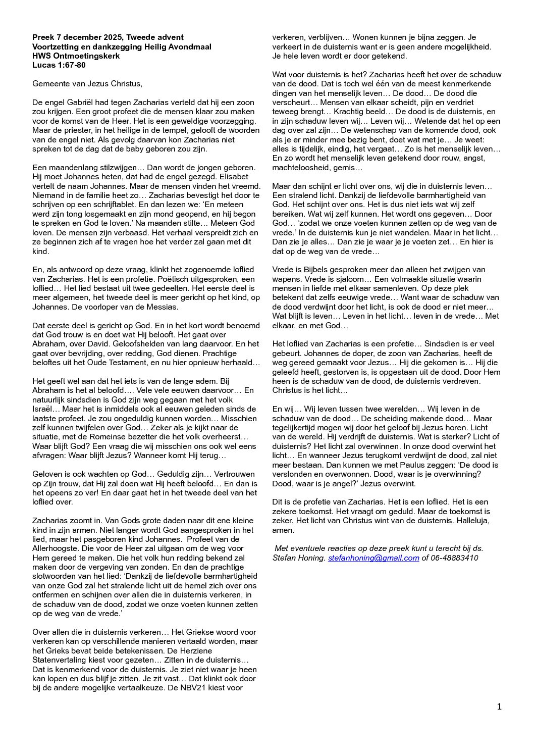 251207 preek middag Lucas 1 vers 67-80