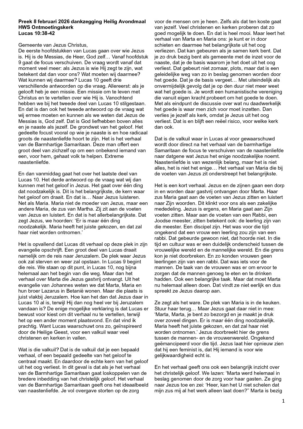 260208 preek middag dankzegging H.A. Lucas 10 vers 38-42